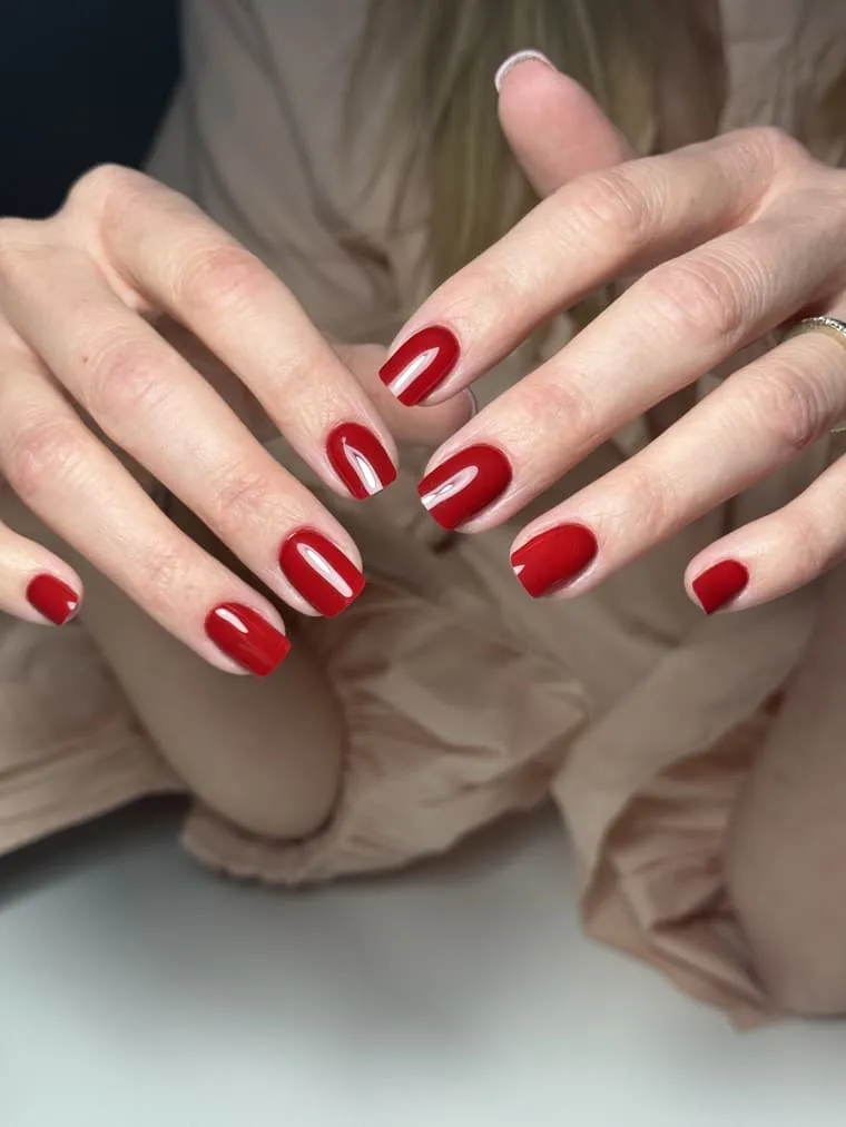 Pose gel rouge vif sur ongles courts